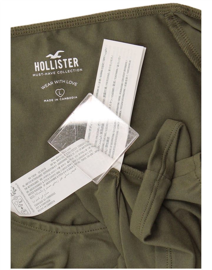 HOLLISTER Womens Crop Blouse Top UK 14 Large Khaki Polyester