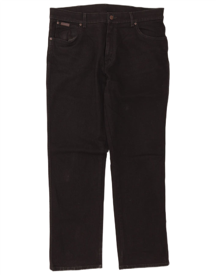 WRANGLER Mens Texas Stretch Straight Jeans W38 L32 Black Cotton