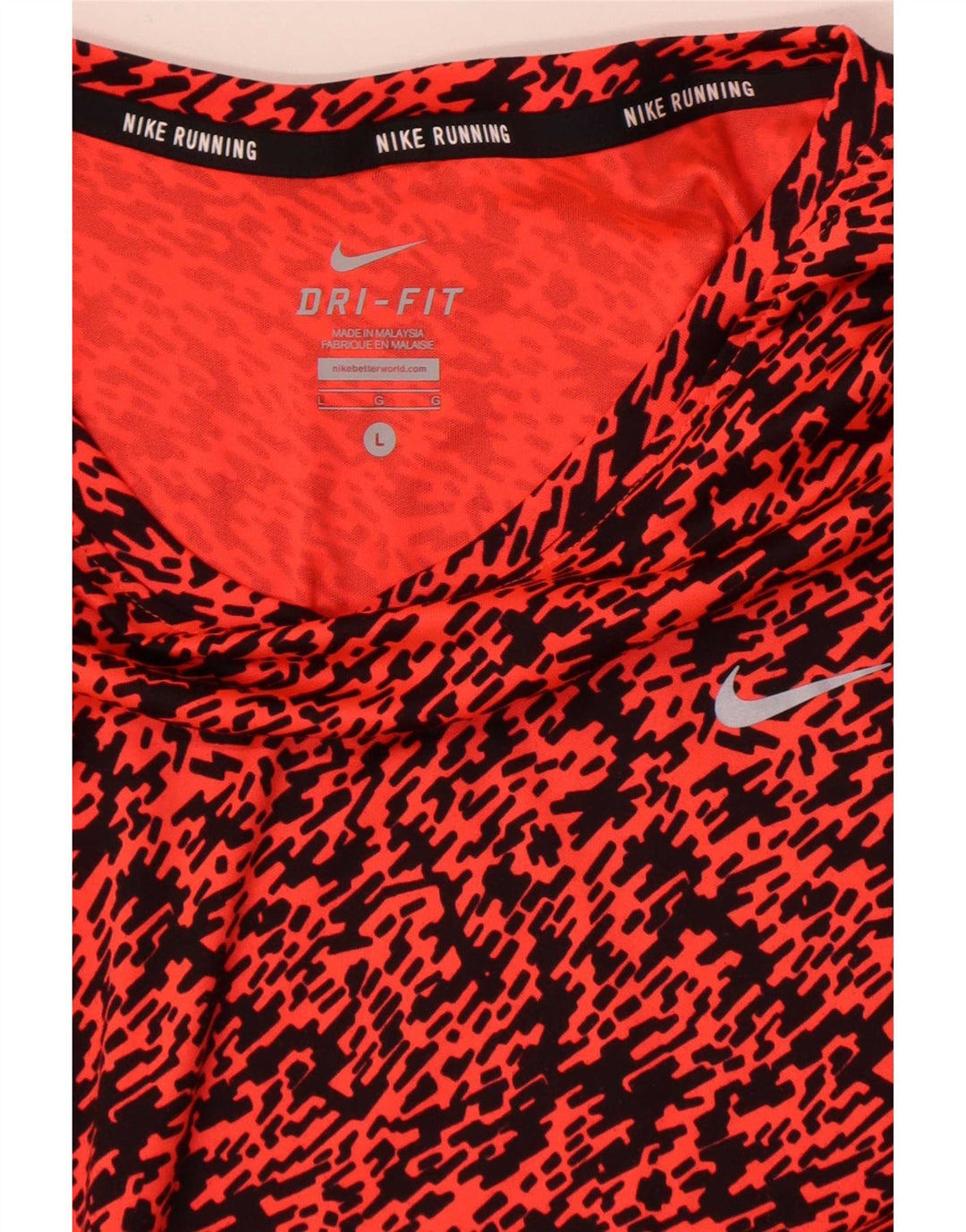 Nike Womens Dri Fit Abstract Pattern T-Shirt Top UK 16 Large Orange