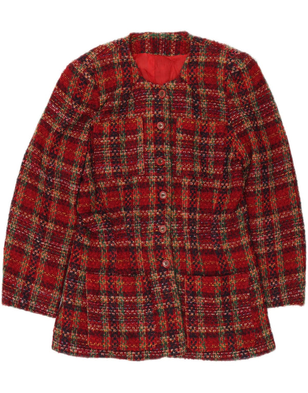 VINTAGE Womens 6 Button Blazer Jacket UK 12 Medium Red Check Wool