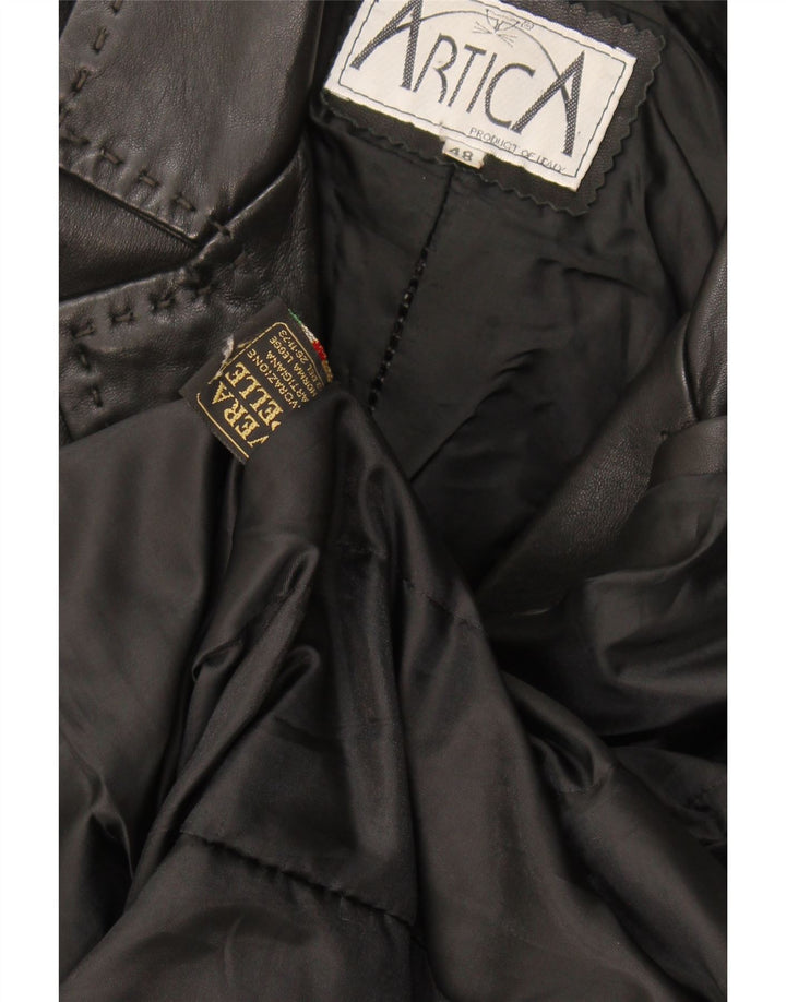 Vintage Womens Leather Coat IT 48 XL Black Leather