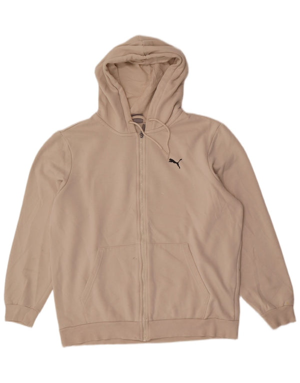 Puma Mens Graphic Zip Hoodie Sweater Large Beige Cotton
