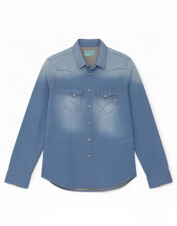 Vintage Mens Denim Shirt Large Blue Cotton