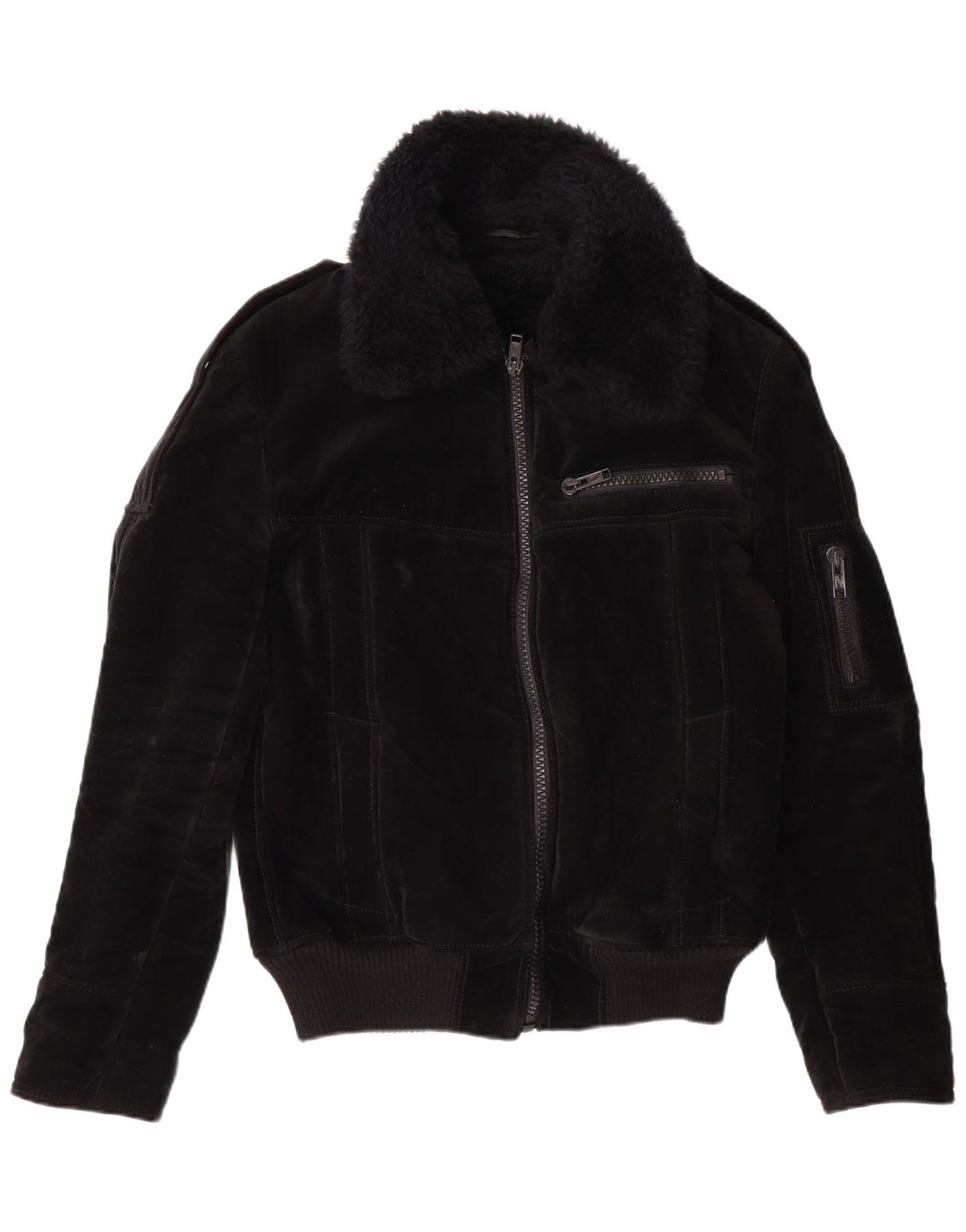 VINTAGE Womens Sherpa Jacket UK 12 Medium  Black Viscose