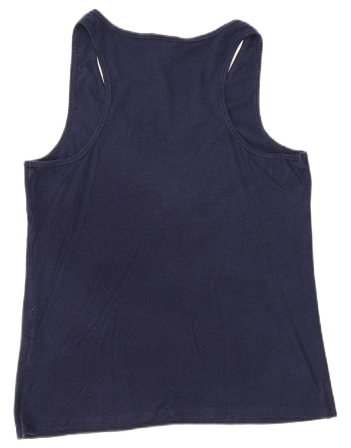 CHAMPION Womens Graphic Vest Top UK 14 Large Navy Blue Cotton