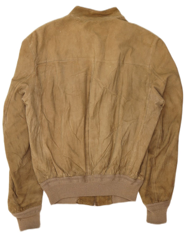 VINTAGE Mens Suede Bomber Jacket UK 38 Medium Beige Leather