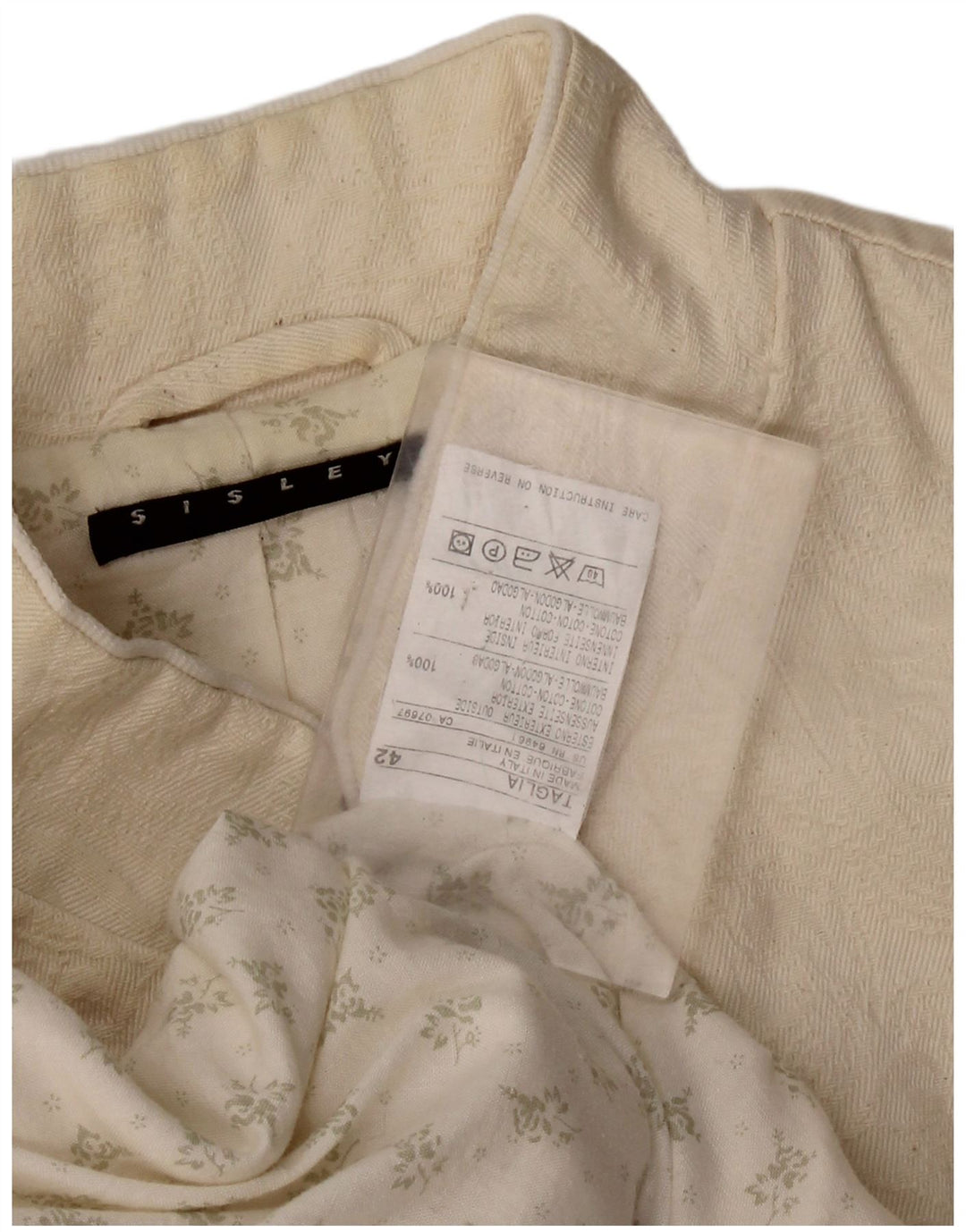 SISLEY Womens Overcoat IT 42 Medium Off White Cotton