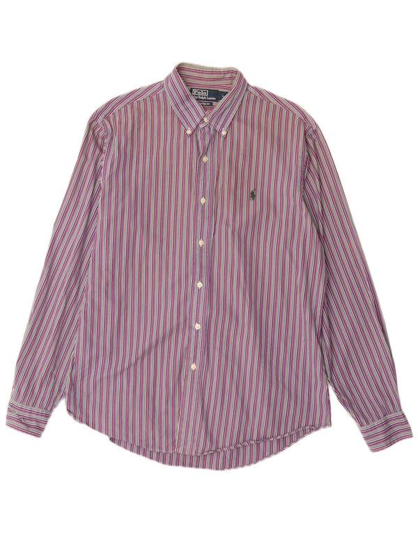 Polo Ralph Lauren Mens Custom Fit Shirt Large Purple Pinstripe Cotton