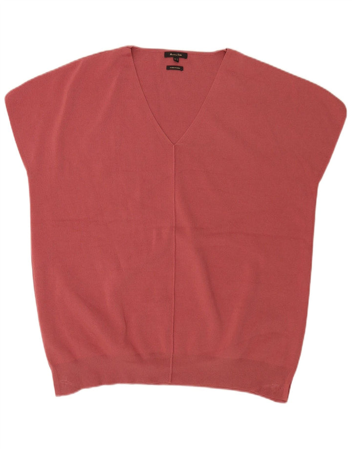 Massimo Dutti Mens Short Sleeve V-Neck Jumper Sweater Medium Burgundy
