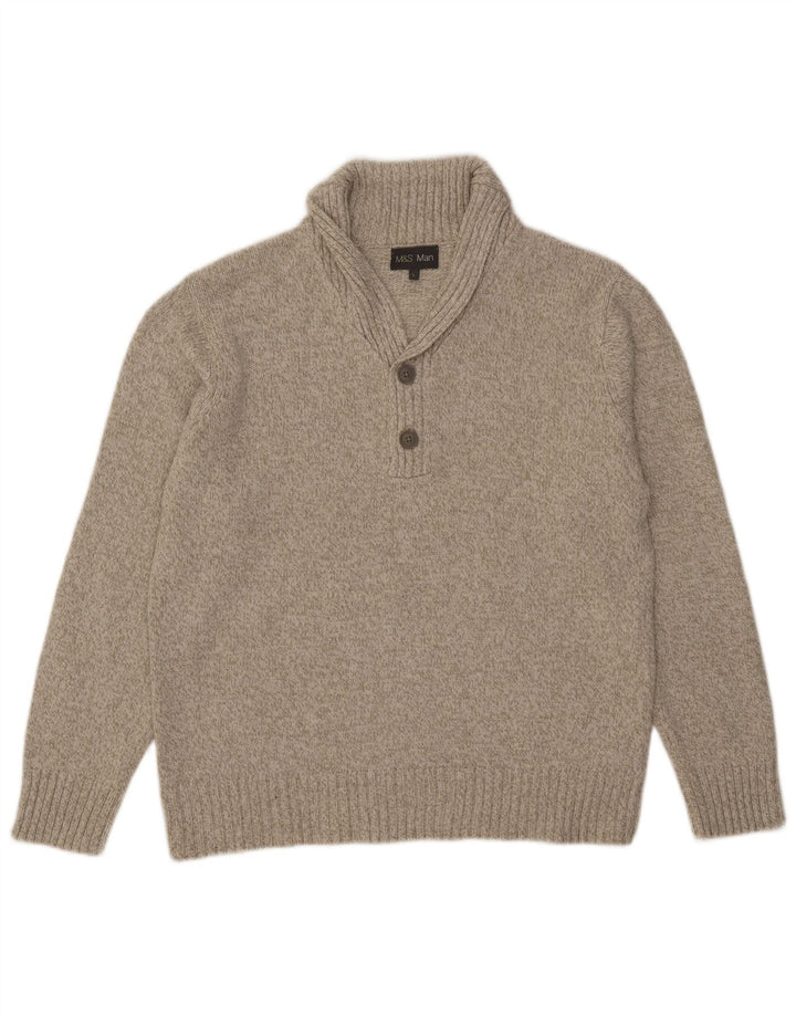 Marks & Spencer Mens Shawl Neck Jumper Sweater Large Grey Acrylic