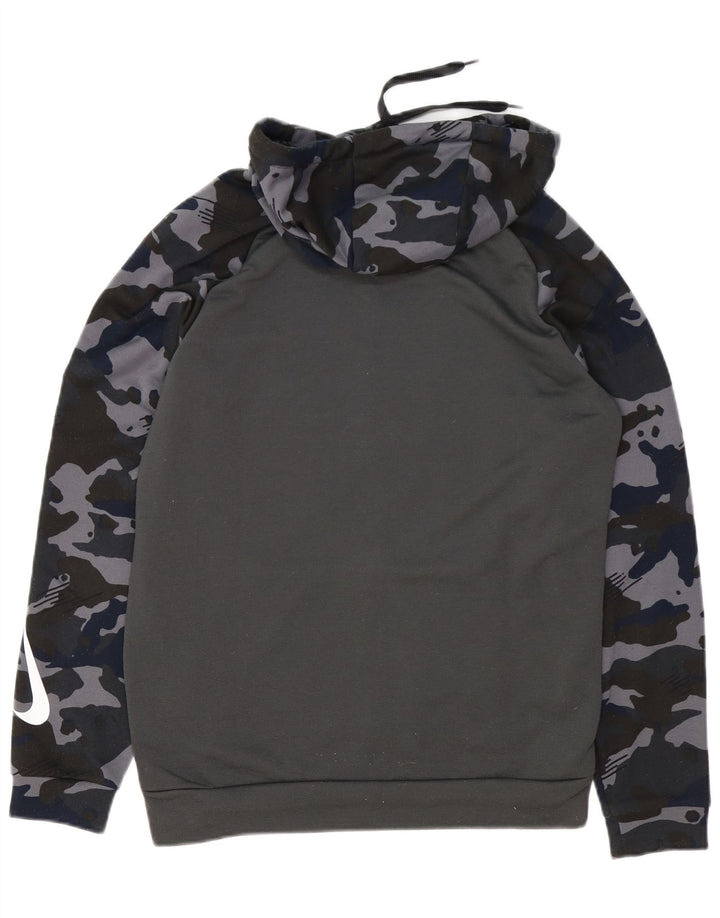 NIKE Mens Dri Fit Zip Hoodie Sweater Small Grey Camouflage Polyester