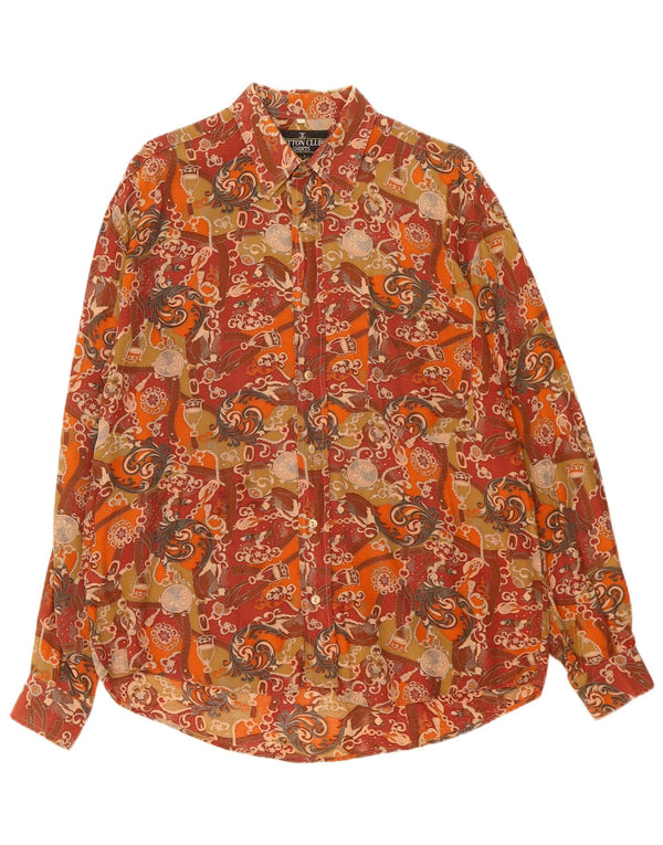 Cotton Club Mens Shirt Medium Brown Floral Viscose