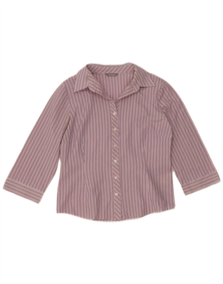 Marks & Spencer Womens 3/4 Sleeve Shirt UK 12 Medium Multicoloured Striped