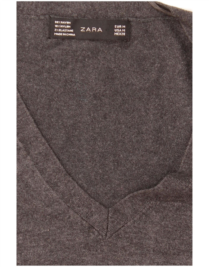 Zara Womens V-Neck Jumper Sweater UK 12 Medium Grey