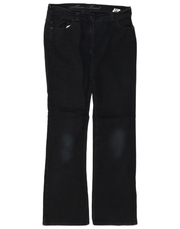 Marks & Spencer Womens Slim Bootcut Jeans UK 12 Medium W32 L30 Black Cotton