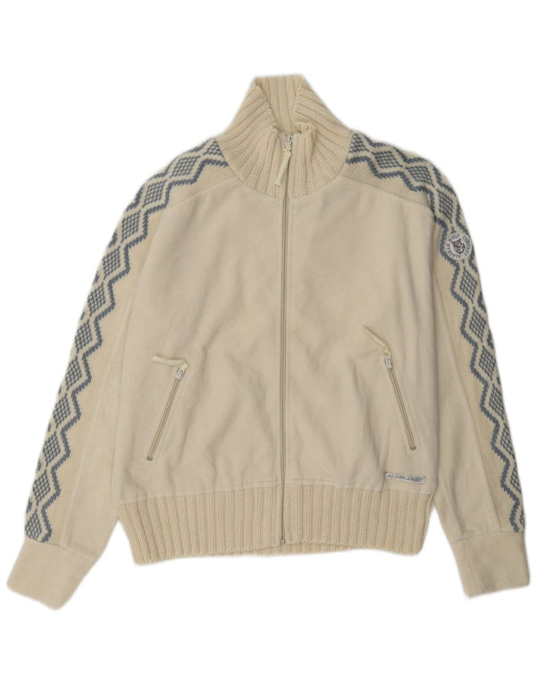Vintage Womens Fleece Jacket UK 14 Large Off White Geometric Polyester