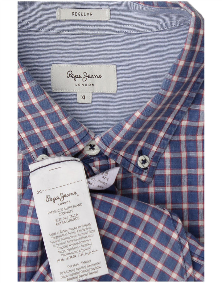 PEPE JEANS Mens Shirt XL Blue Check Cotton