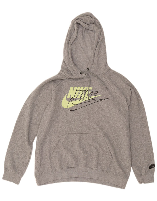 NIKE Womens Loose Fit Graphic Hoodie Jumper UK 16 Large Grey Cotton