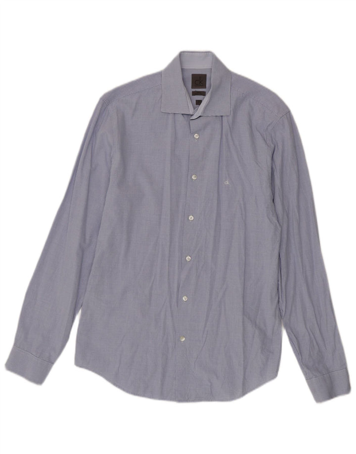 Calvin Klein Mens Fitted Shirt Size 38 15 Medium Blue Gingham Cotton