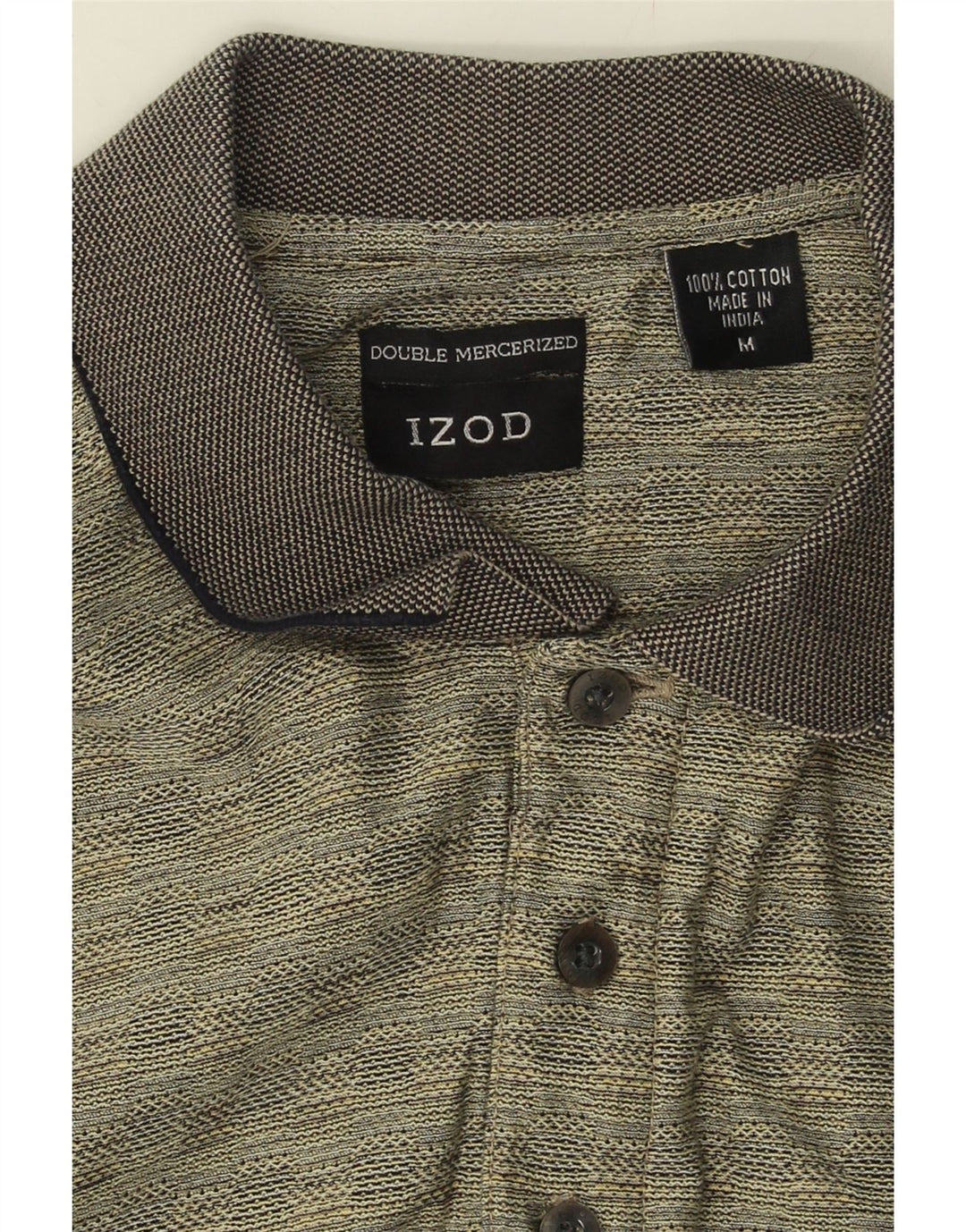 IZOD Mens Polo Shirt Medium Green Striped Cotton Vintage Izod and Second-Hand Izod from Messina Hembry 