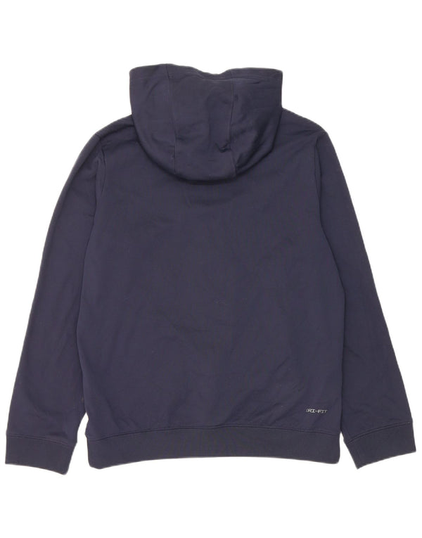 Nike Boys Dri Fit Zip Hoodie Sweater 13-14 Years XL Navy Blue Colourblock