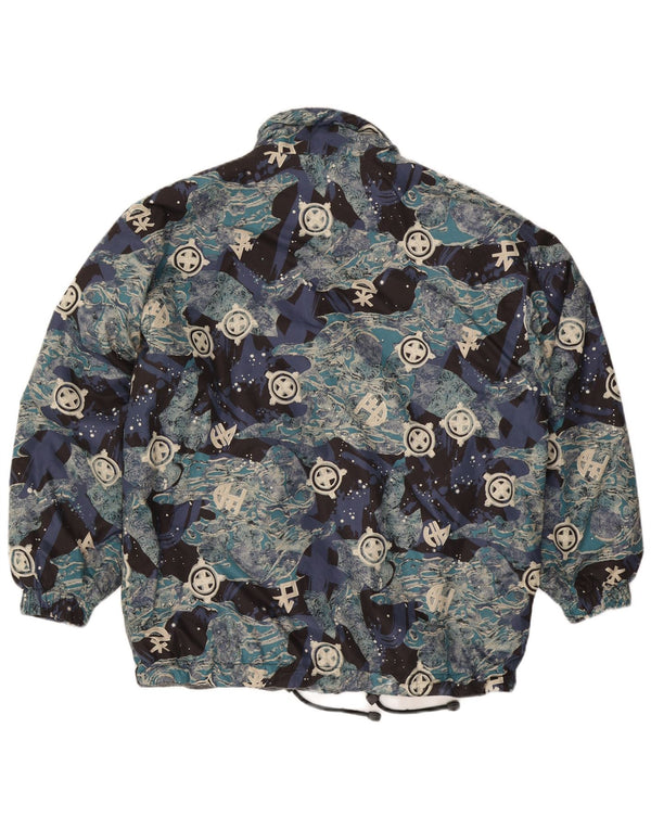 Vintage Mens Abstract Pattern Loose Fit Windbreaker Jacket UK 36 Small Blue