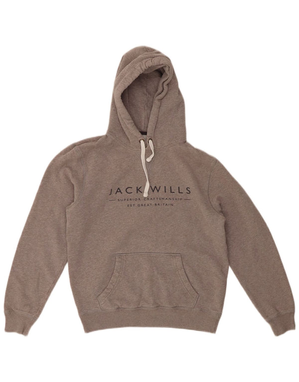 JACK WILLS Womens Graphic Oversized Hoodie Jumper UK 6 XS Grey Cotton