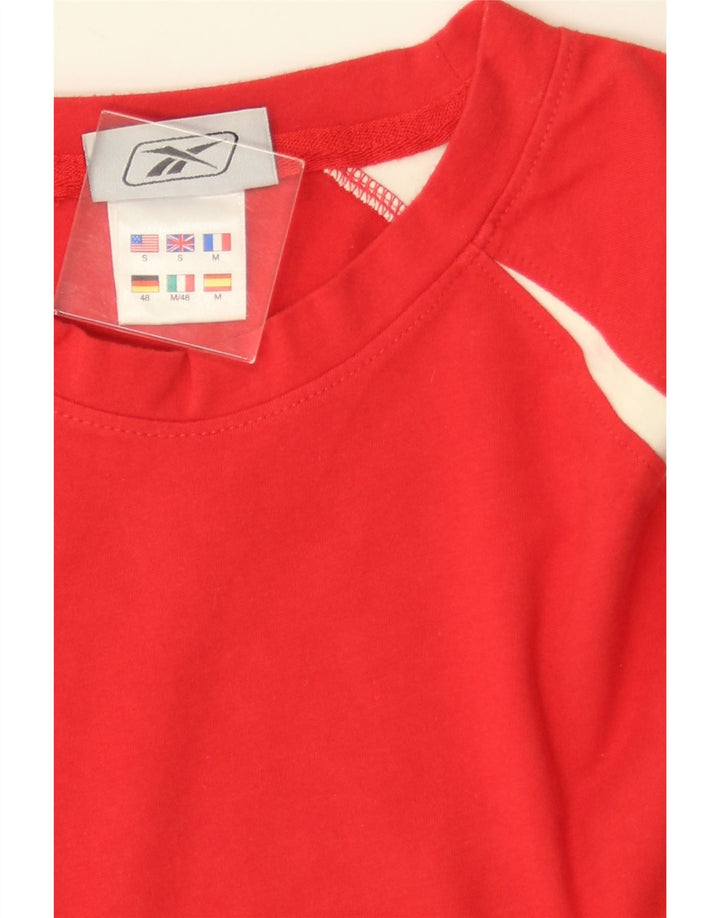 REEBOK Mens Graphic Top Long Sleeve Small Red Colourblock Cotton