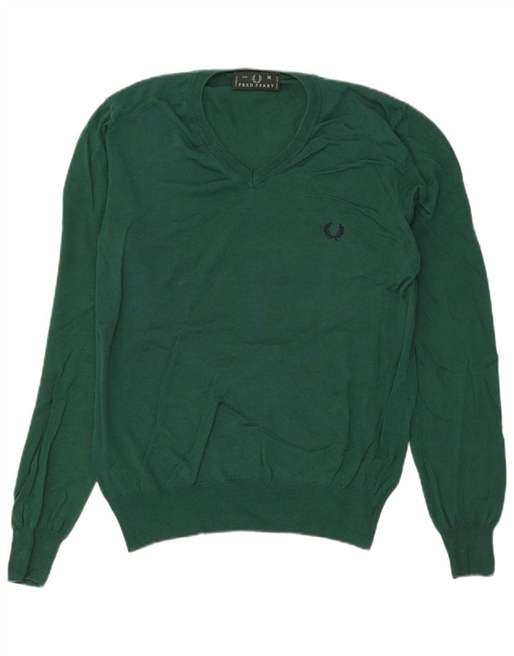 Fred Perry Mens V-Neck Jumper Sweater Medium Green Cotton