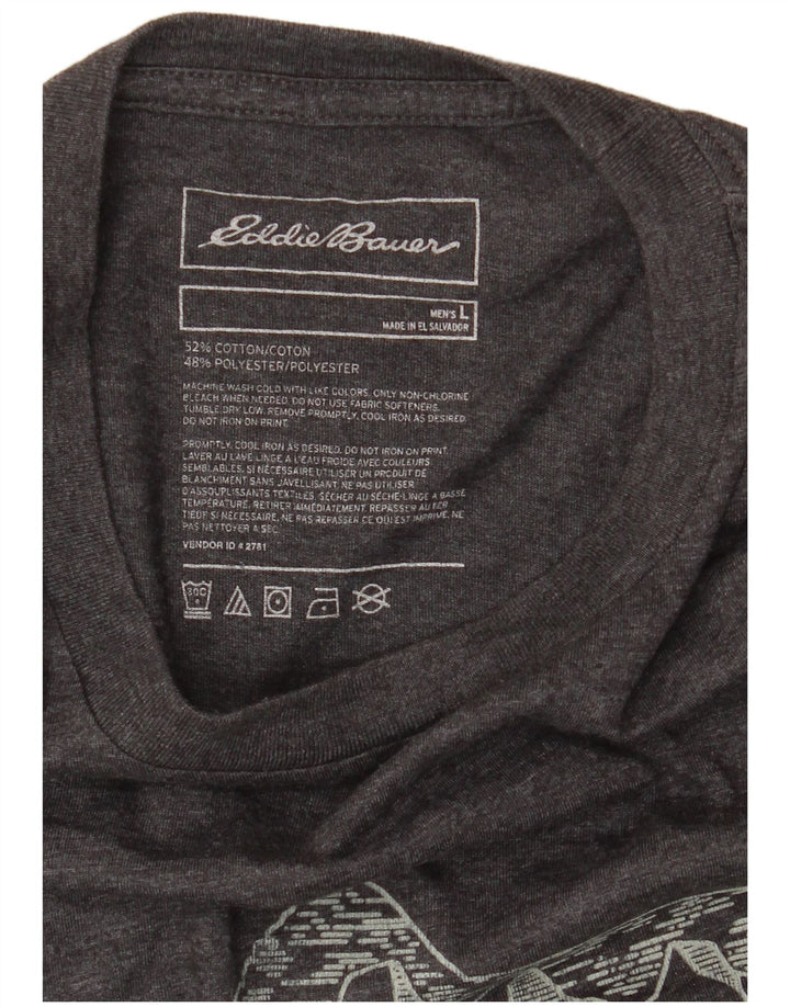 EDDIE BAUER Mens Graphic T-Shirt Top Large Grey Flecked Cotton