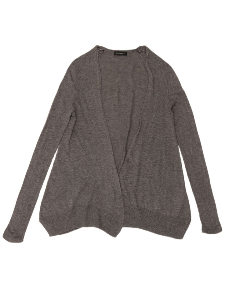 Zara Womens Longline Open Cardigan Sweater UK 14 Medium Grey Polyester