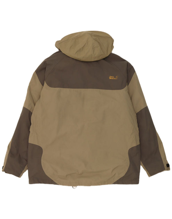 Jack Wolfskin Mens Hooded Windbreaker Jacket UK 44 XL Khaki Colourblock