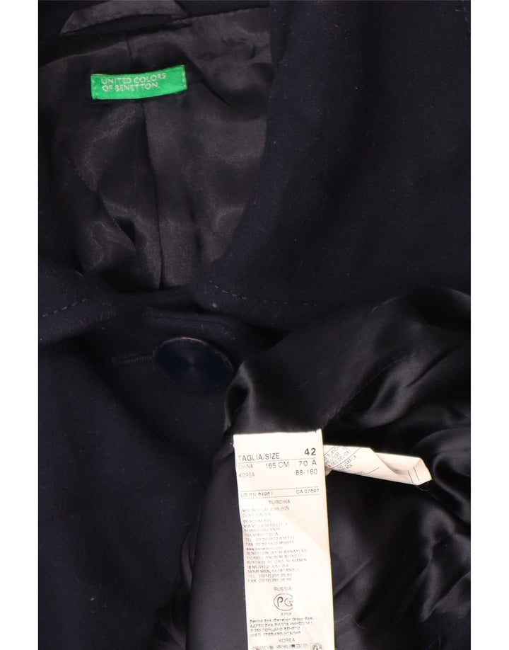 Benetton Womens Overcoat IT 42 Medium Navy Blue Wool