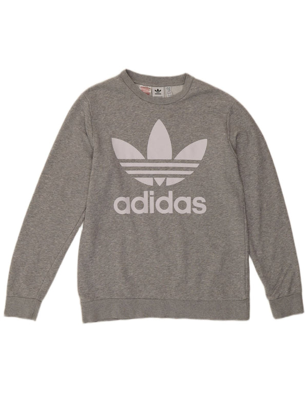 Adidas Girls Graphic Sweatshirt Jumper 15-16 Years Grey Flecked Cotton