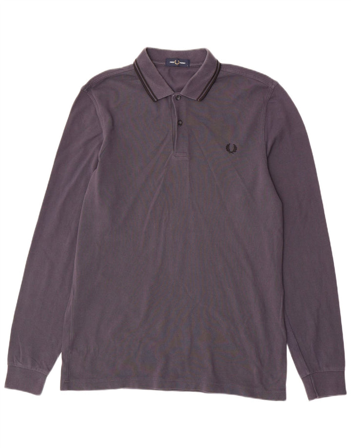Fred Perry Mens Long Sleeve Polo Shirt Large Grey Cotton