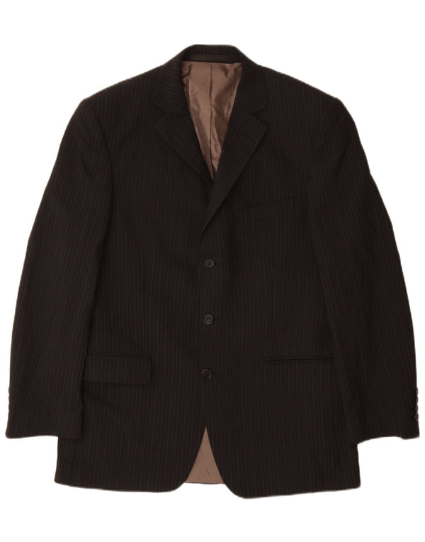 Marks & Spencer Mens 3 Button Blazer Jacket UK 38 Medium Black Pinstripe