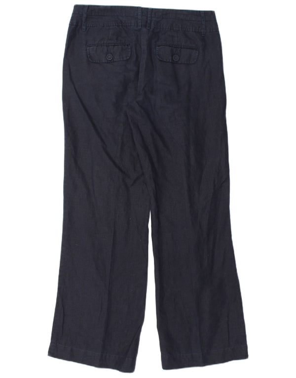 MONSOON Womens Wide Leg Chino Trousers UK 10 Small W32 L31 Navy Blue Linen