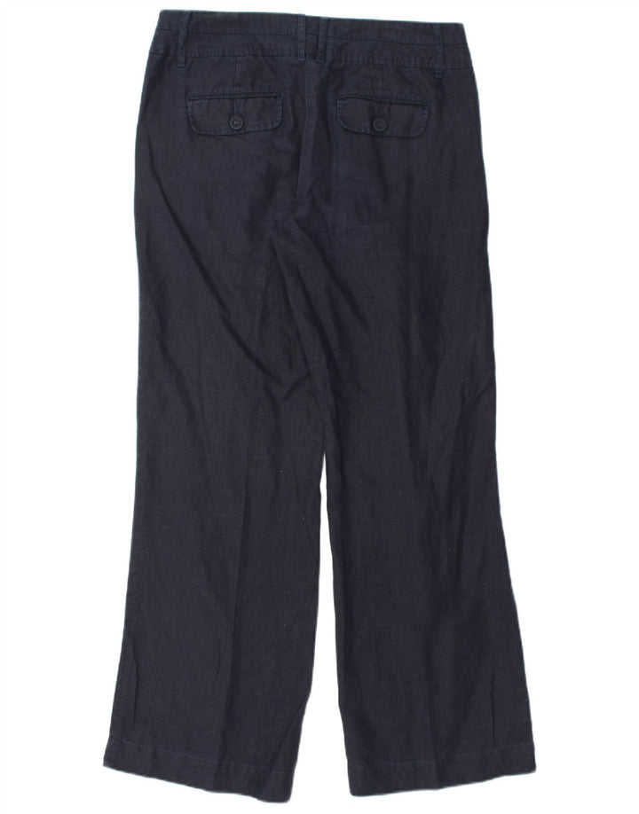 MONSOON Womens Wide Leg Chino Trousers UK 10 Small W32 L31 Navy Blue Linen