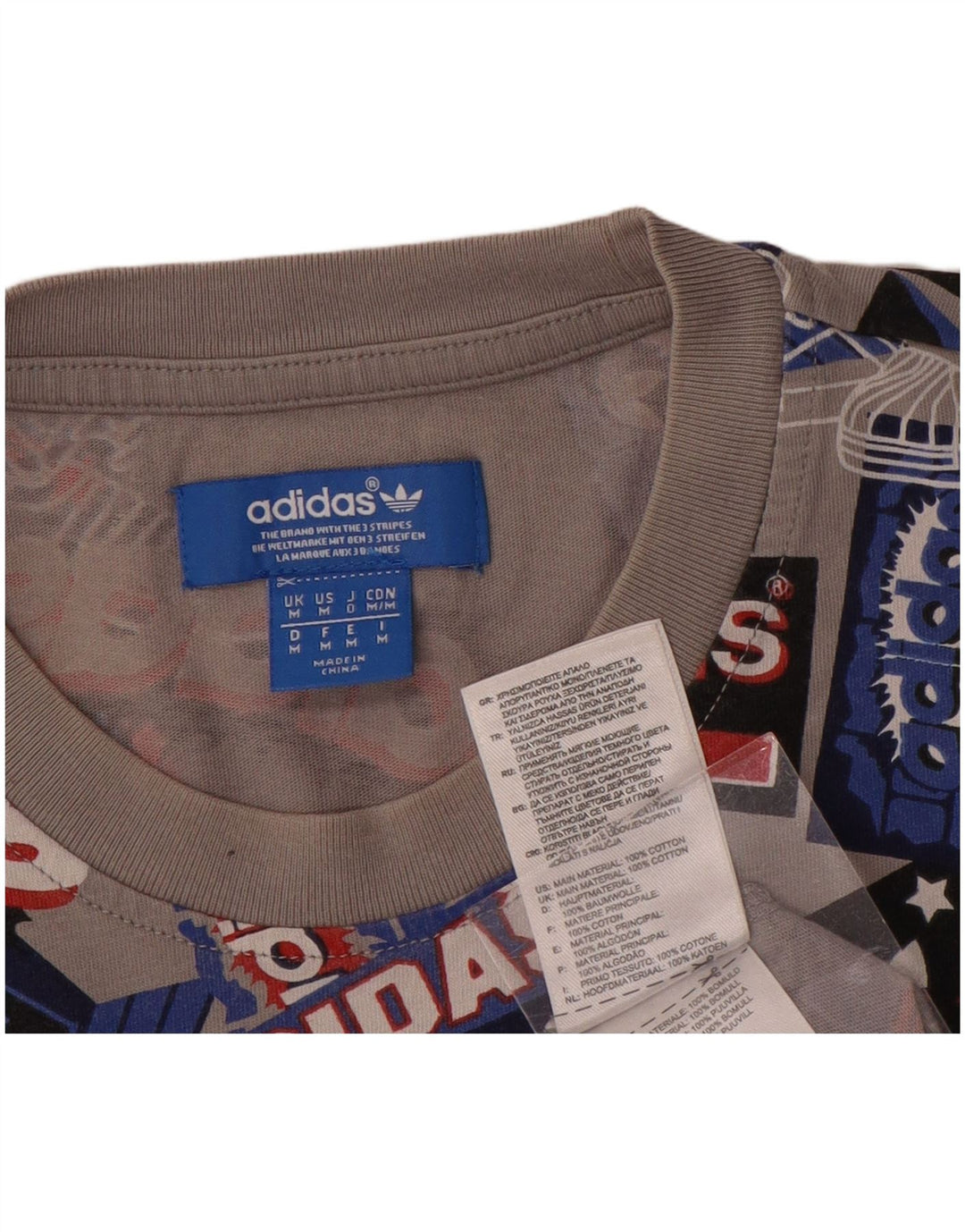 Adidas Mens Graphic T-Shirt Top Medium Grey Cotton