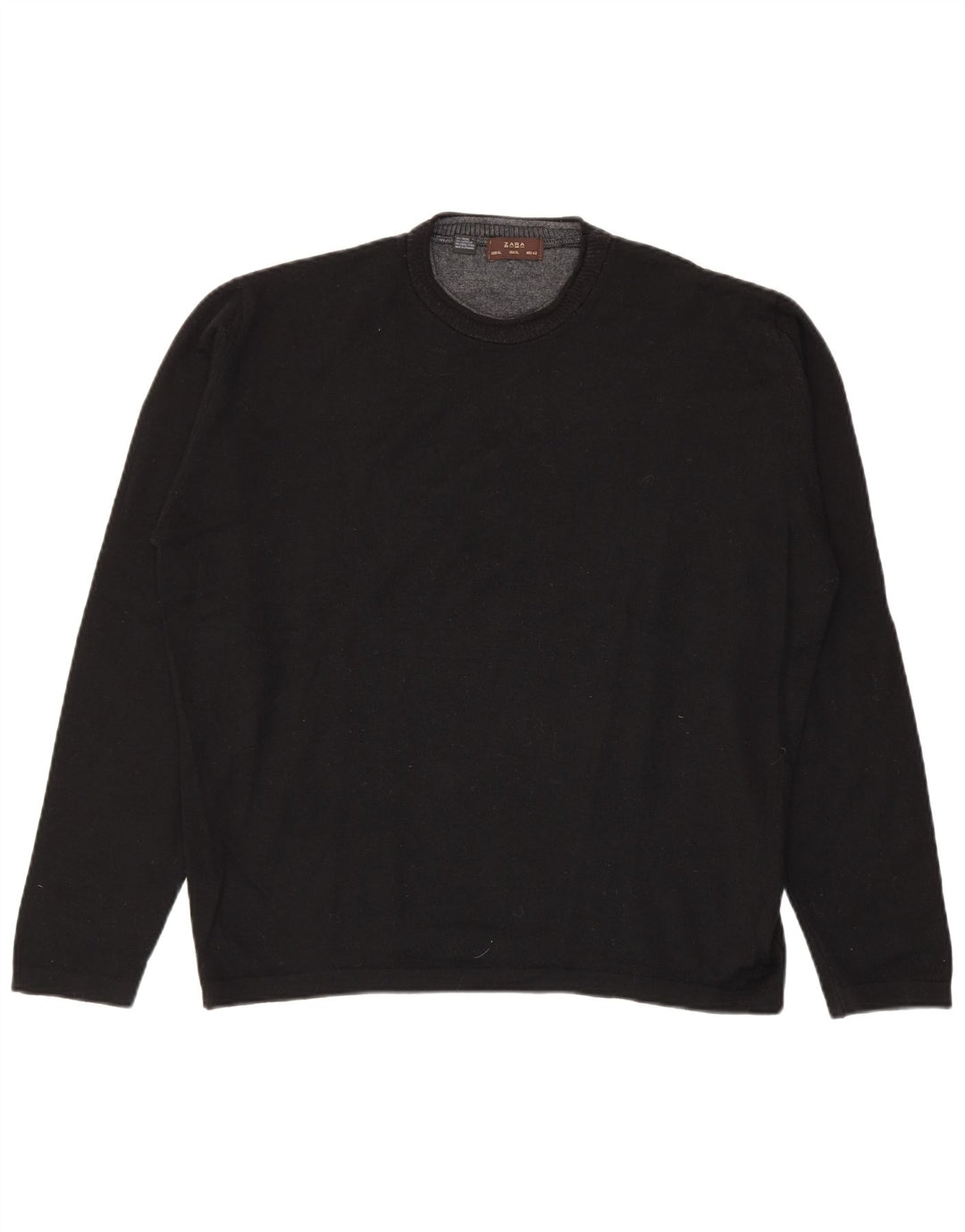 Zara Mens Crew Neck Jumper Sweater XL Black Wool