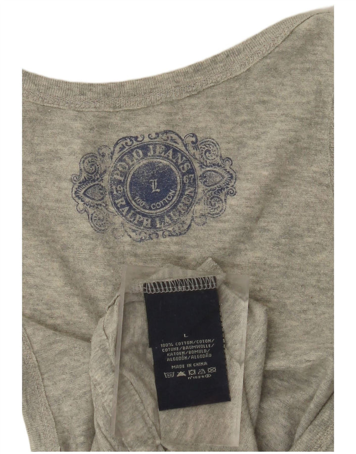 POLO RALPH LAUREN Womens Graphic Vest Top UK 14 Large Grey Cotton