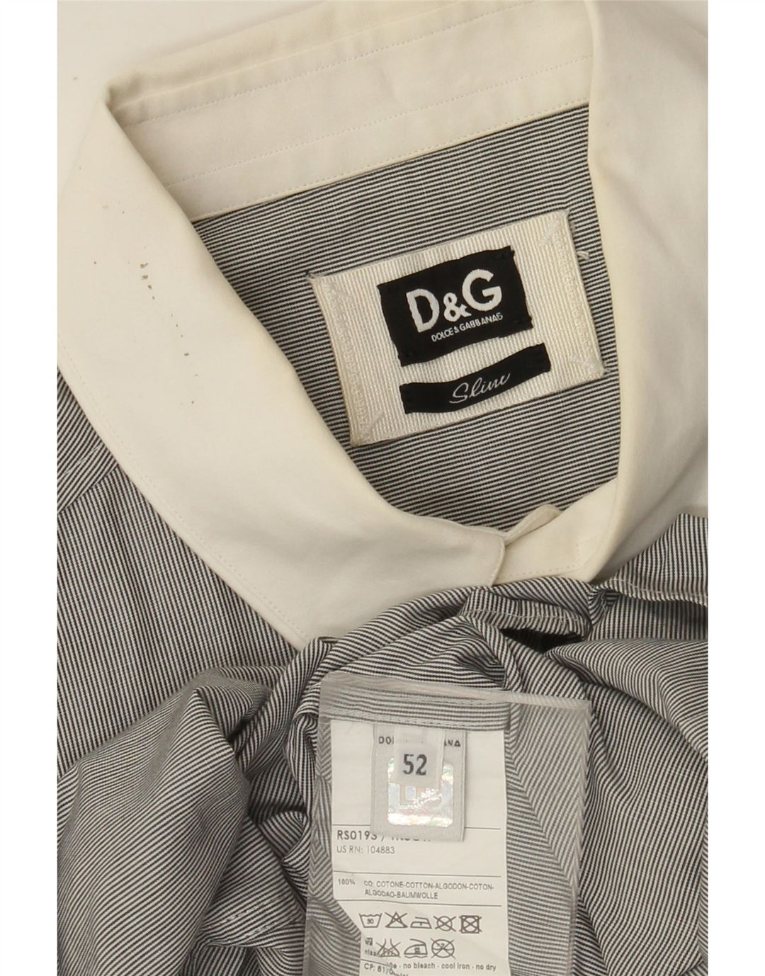 DOLCE & GABBANA Mens Slim Fit Shirt IT 52 Large Grey Pinstripe Cotton