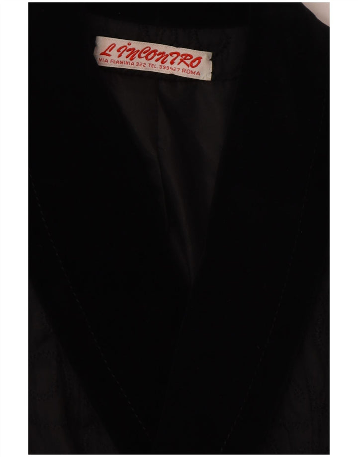 VINTAGE Womens Double Breasted Blazer Jacket UK 14 Medium Black Paisley