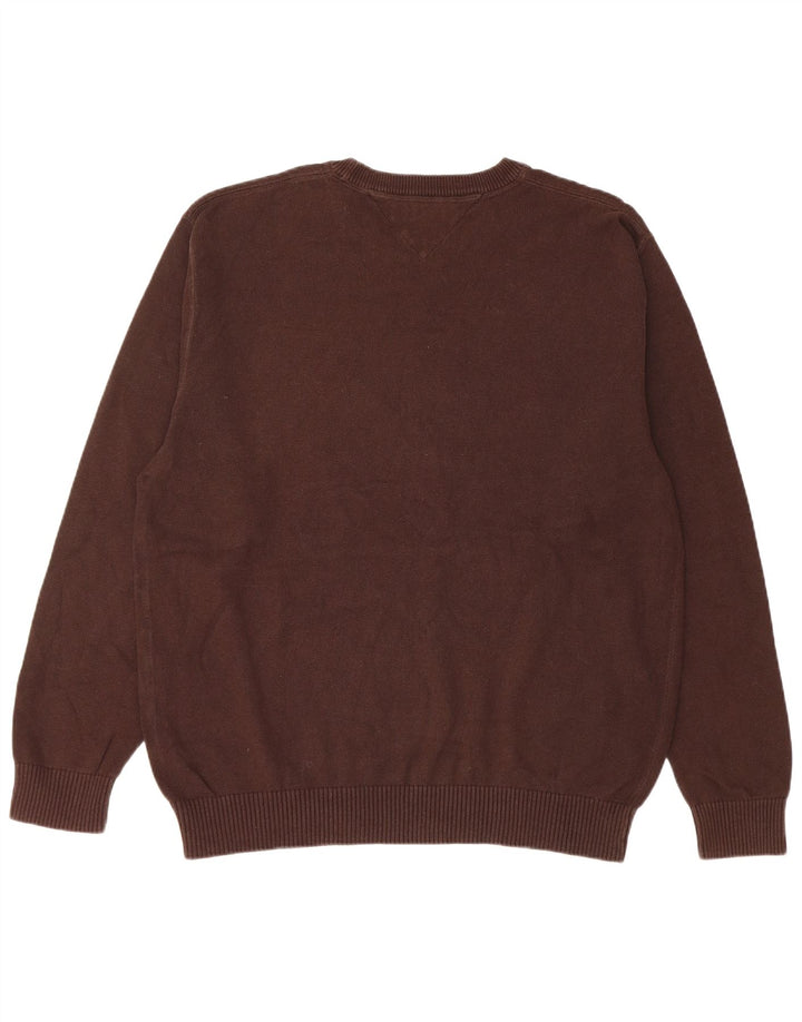 TOMMY HILFIGER Mens Loose Fit Crew Neck Jumper Sweater 2XL Brown Cotton
