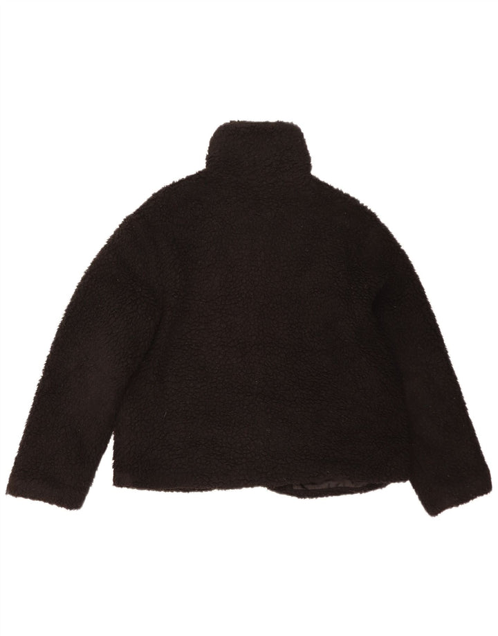 Topshop Womens Oversized Fleece Jacket UK 14 Medium Black Polyester