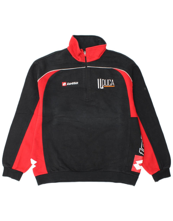 Lotto Mens Graphic Zip Neck Sweatshirt Jumper XL Black Colourblock Cotton