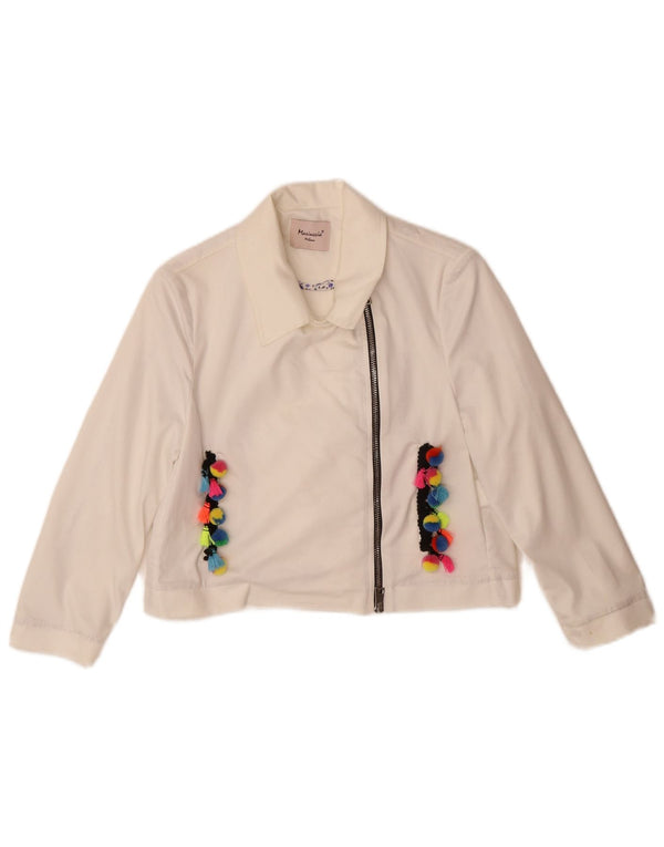 Vintage Girls Crop Bomber Jacket 11-12 Years White Cotton
