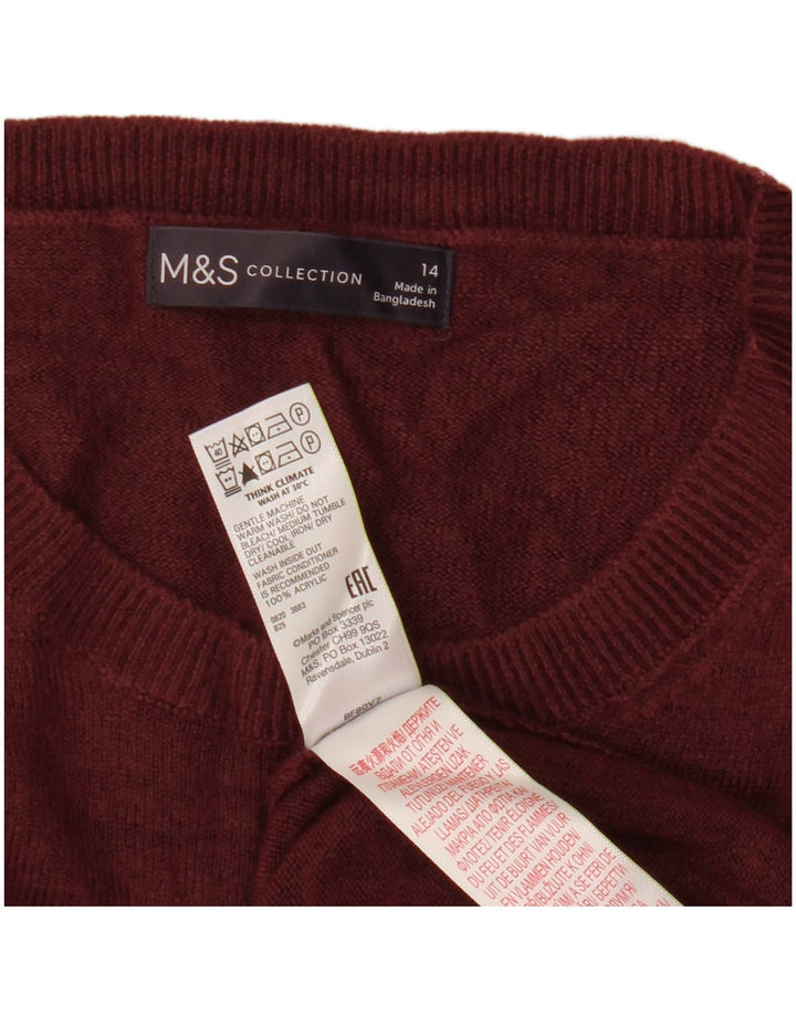 MARKS & SPENCER Womens Crew Neck Jumper Sweater UK 14 Large Maroon Acrylic