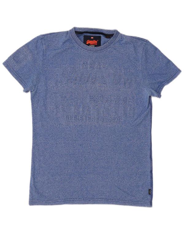 SUPERDRY Mens Graphic T-Shirt Top Small Blue Flecked Cotton