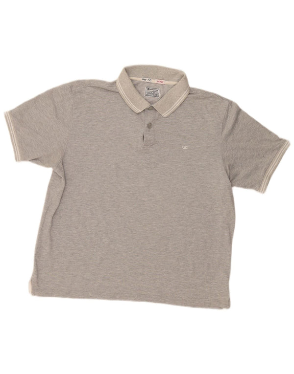 CHAMPION Mens Easy Fit Polo Shirt Large Grey Flecked Cotton